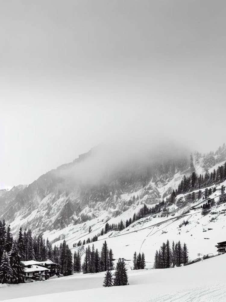Cervinia, Italy Black And White Skiing Poster