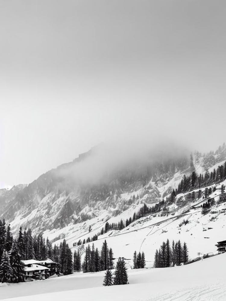 Cervinia, Italy Black And White Skiing Poster