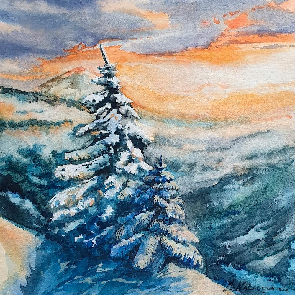 Trees On The Slope Of The Mountain Square