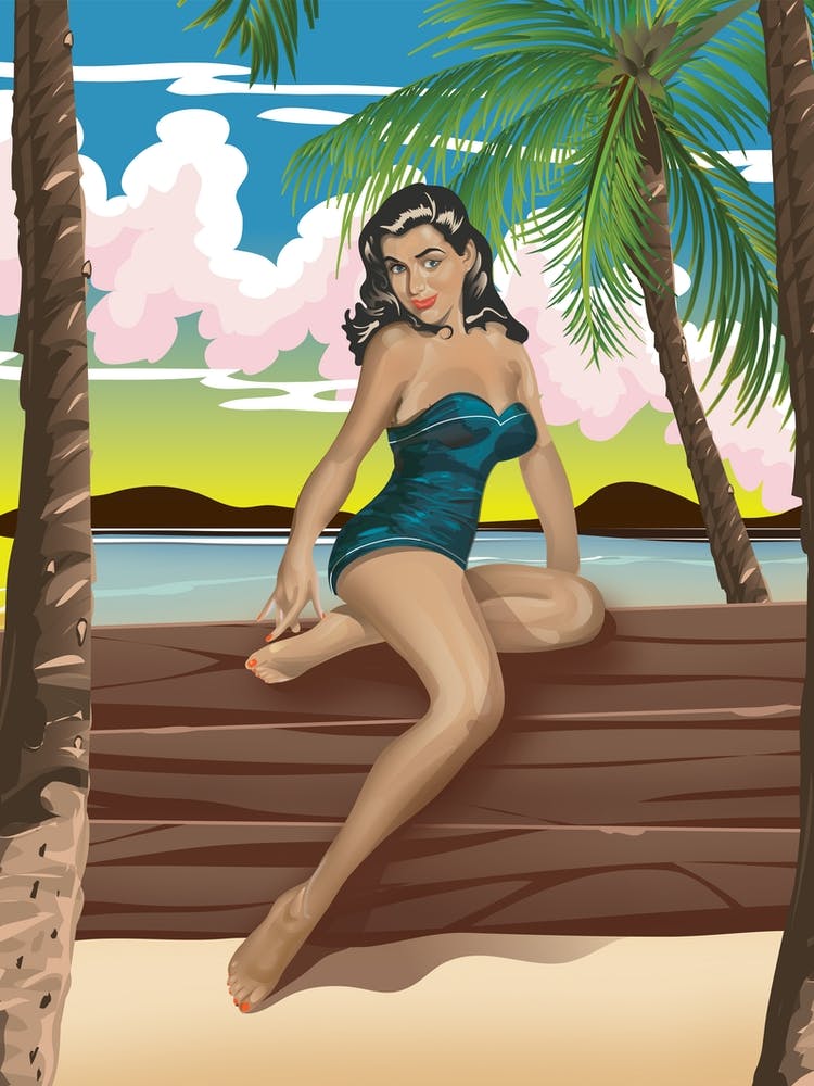 Pin Up Girl On The Beach