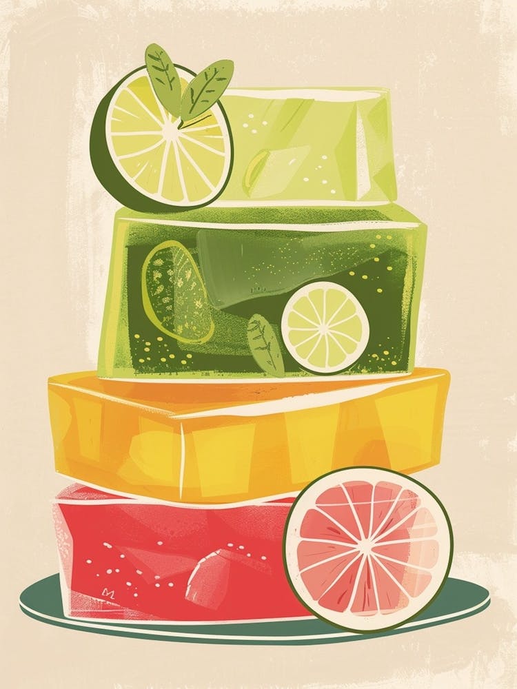 Fruity Jelly Cubes Stacked Beige Background