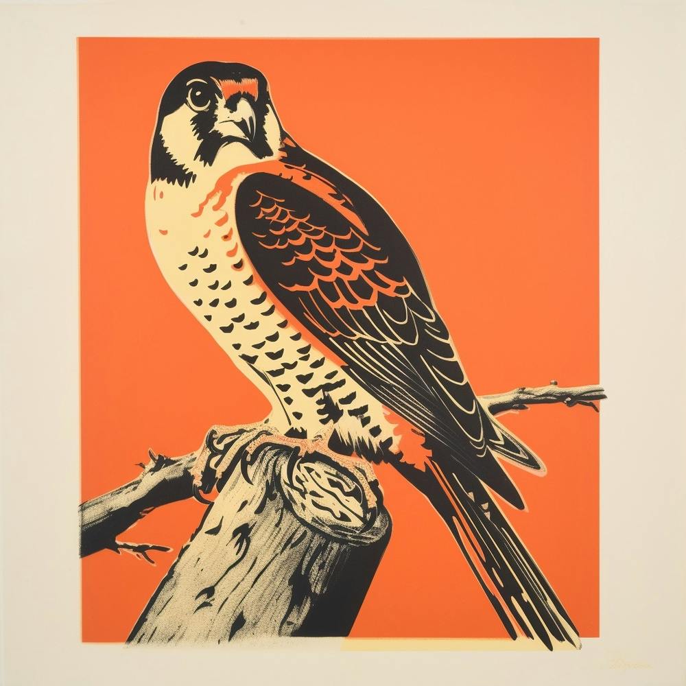 Retro Bird Lithograph American Kestrel 3
