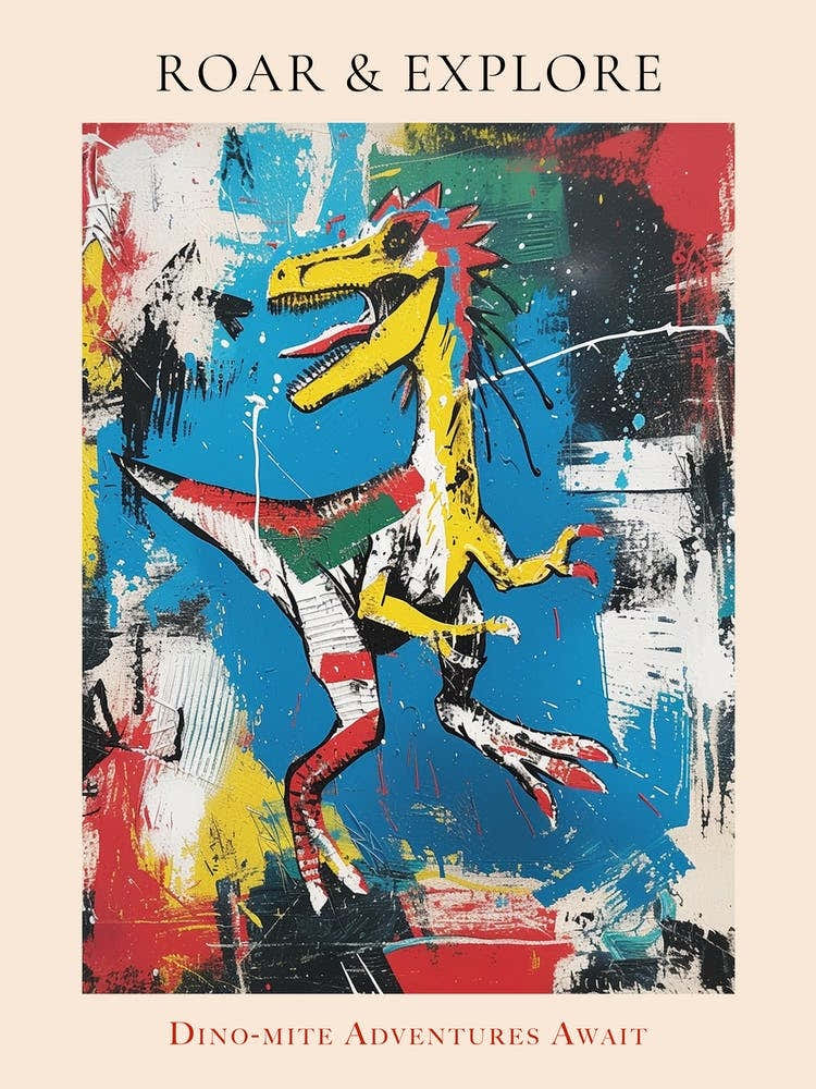 Abstract Paint Splash Primary Colour Dinosaur 5 Poster