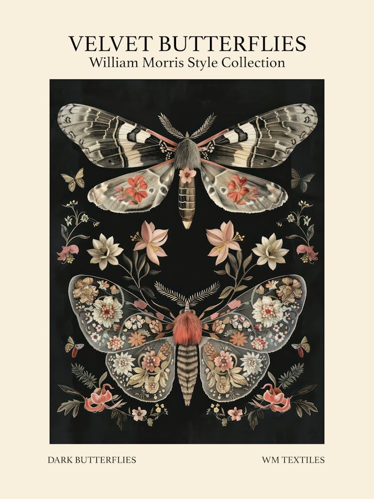 Velvet Butterflies Collection Dark Butterflies William Morris Style 4
