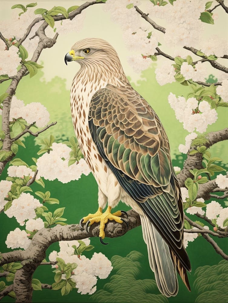 Ohara Koson Inspired Bird Painting Hawk 1