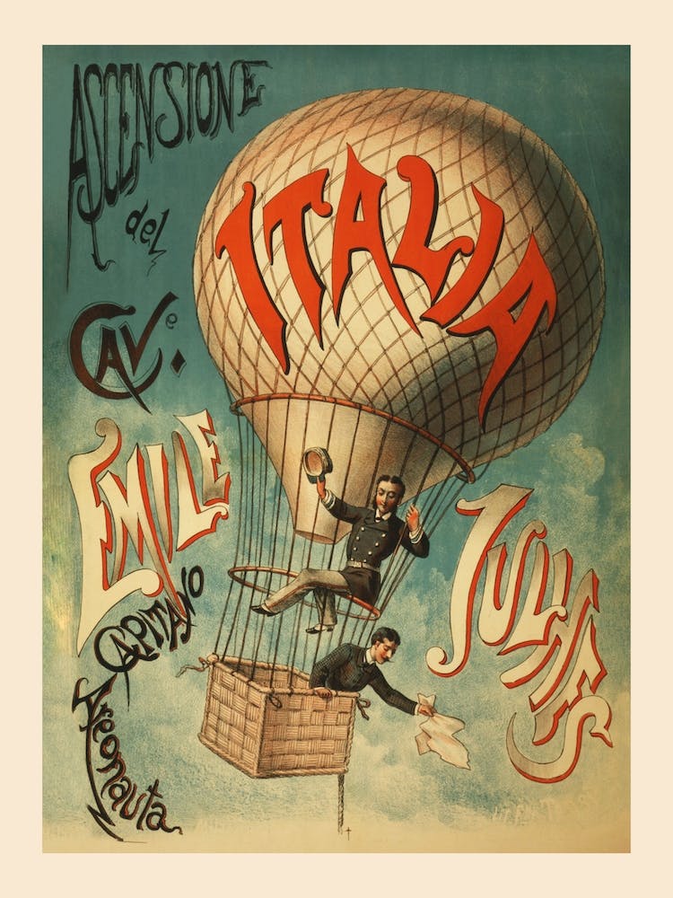 Hot Air Balloon Vintage Italian Poster