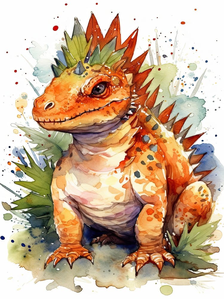 Carnotaurus Cute Dinosaur Watercolour 2