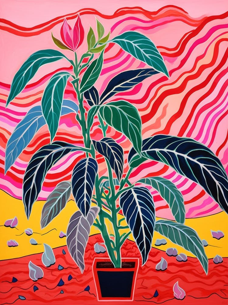 Pink And Red Plant Illustration Croton Codiaeum 4