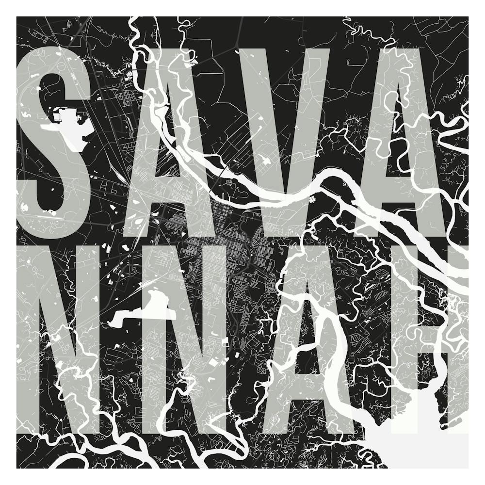 Savannah Mono Street Map Text Overlay Square