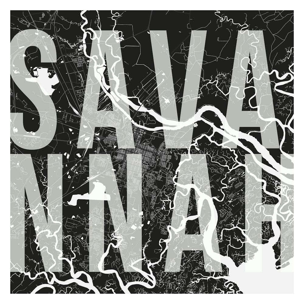 Savannah Mono Street Map Text Overlay Square