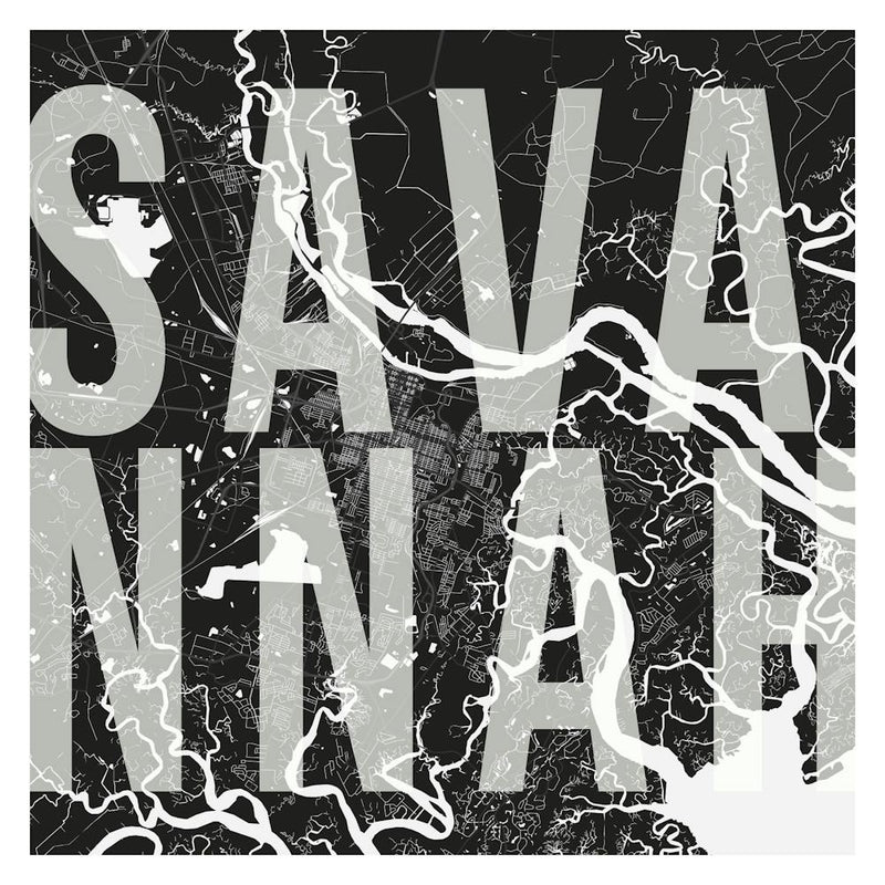 Savannah Mono Street Map Text Overlay Square