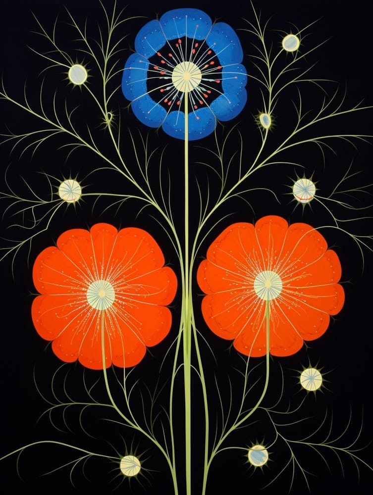Nigella 1 Hilma Af Klint Inspired Flower Illustration