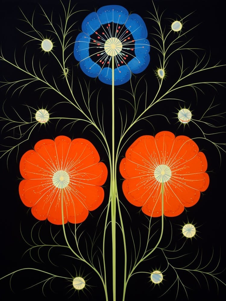 Nigella 1 Hilma Af Klint Inspired Flower Illustration