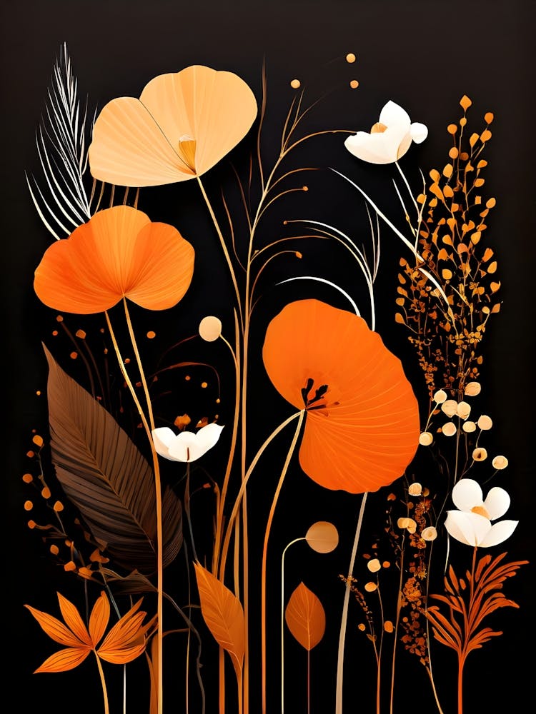 Orange Flowers On Black Background 1