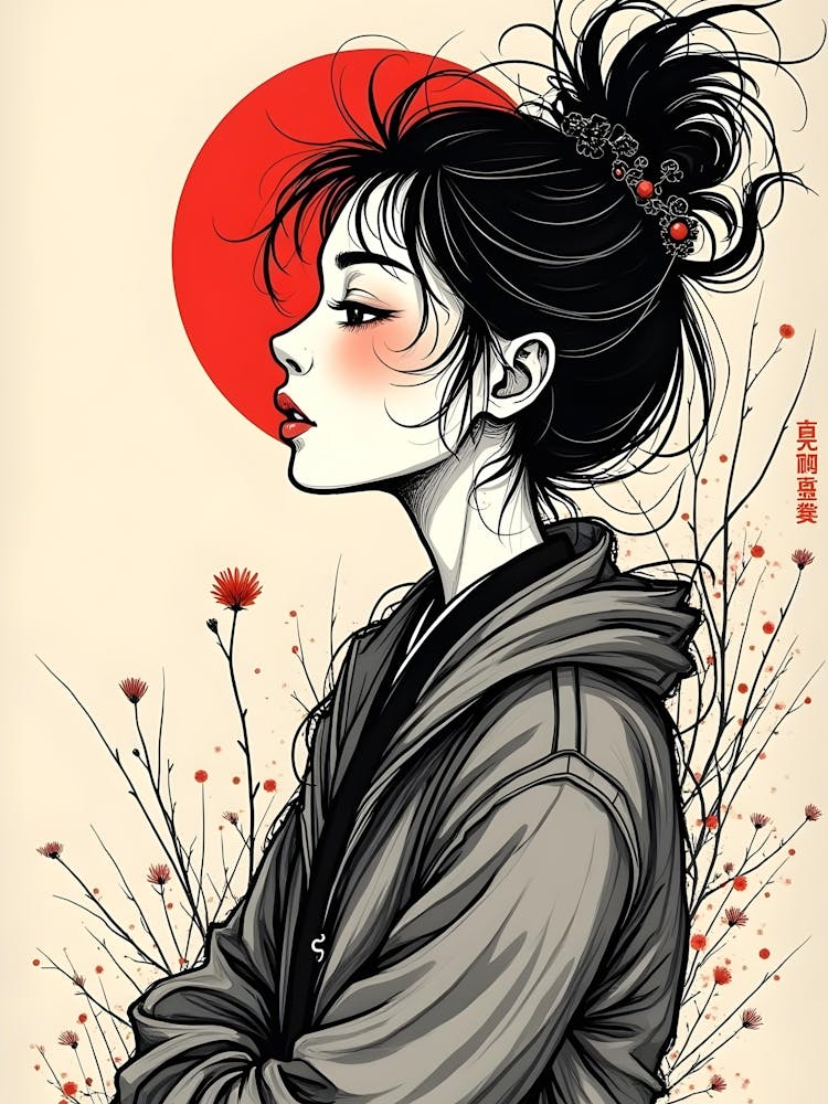 Japanese Woman with Red Sun