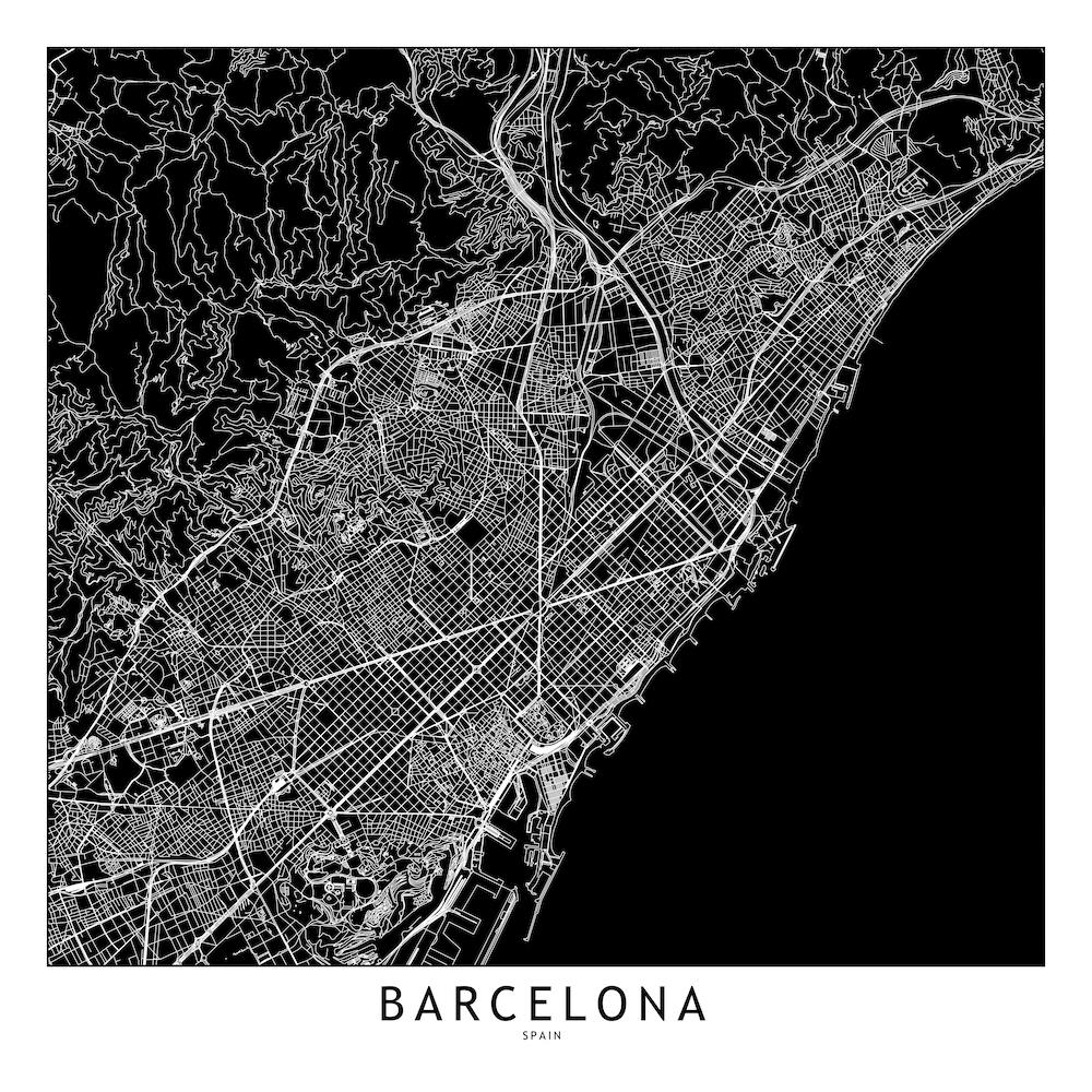 Barcelona Black And White Map Square