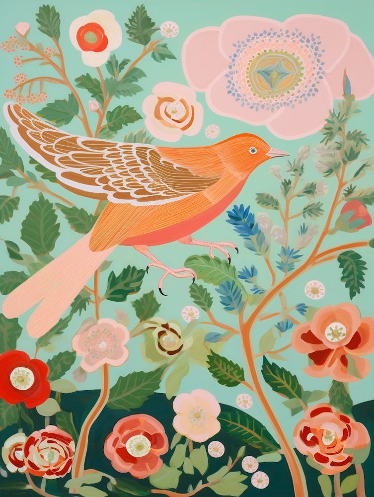 Maximalist Bird Painting Robin 1