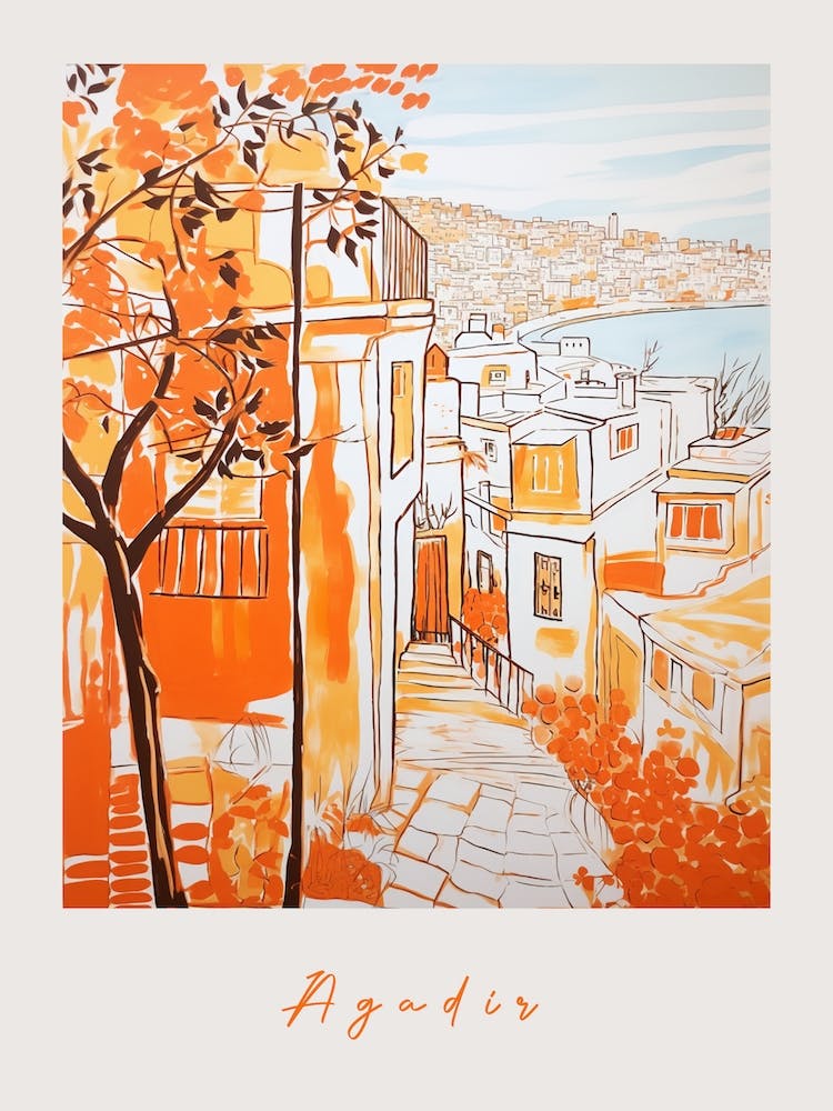 Agadir Morocco Orange Zeichnung Poster