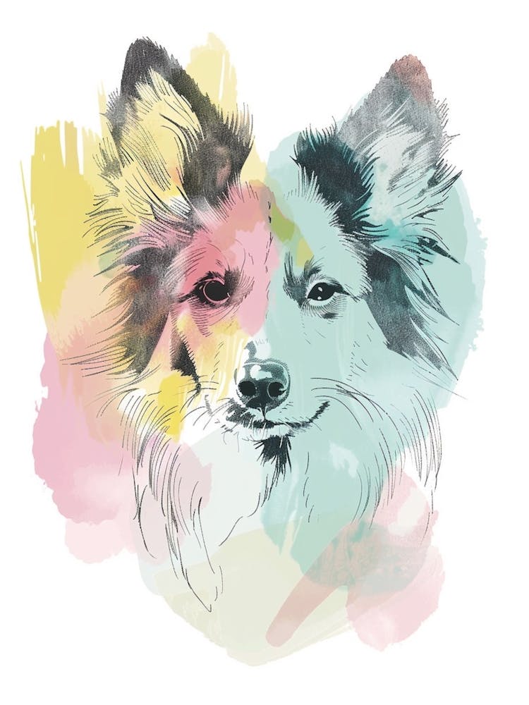 Watercolour Pastel Dog Line Painting