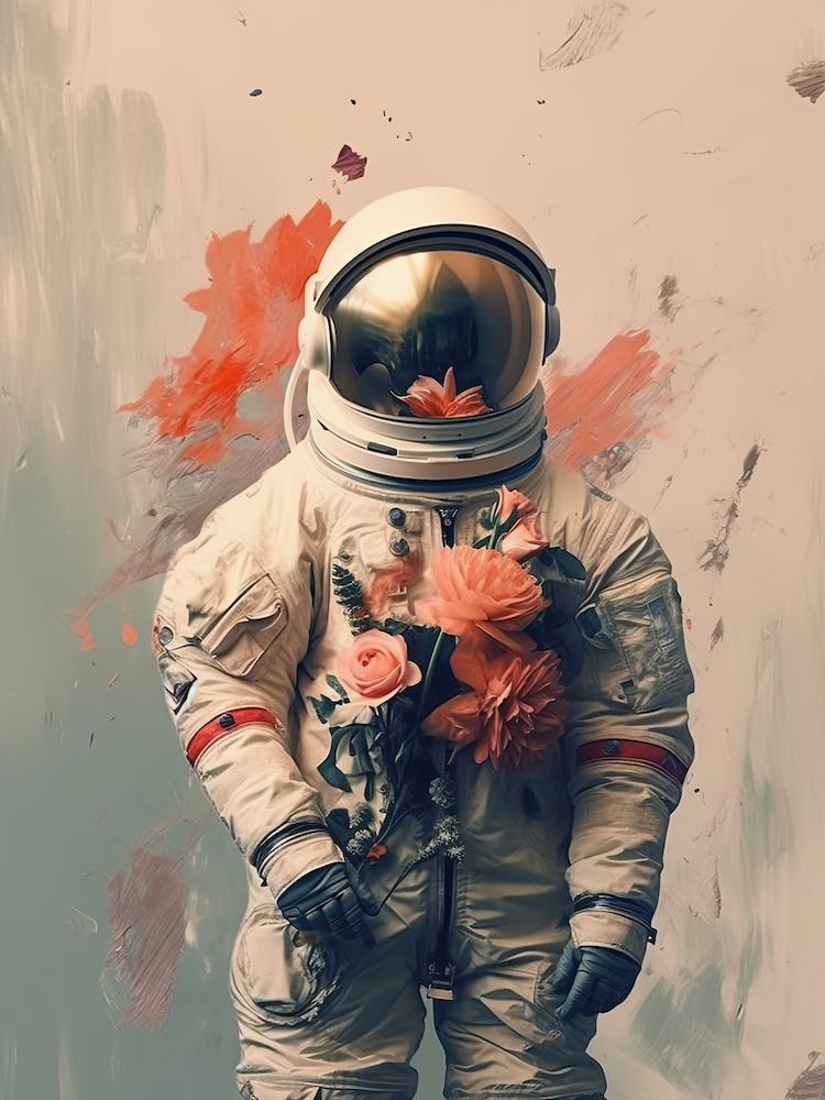 Astronaut With A Bouquet Of Flowers 2