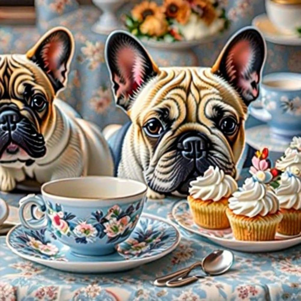 Bouledogues français Thé anglais de l'après-midi