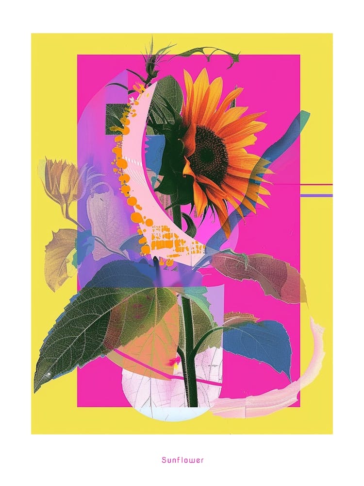 Sunflower 1 Neon Flower Collage Poster
