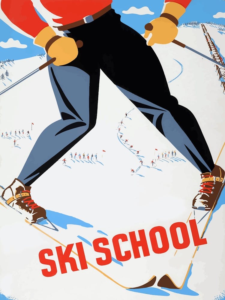 Funny Ski School Vintage Poster