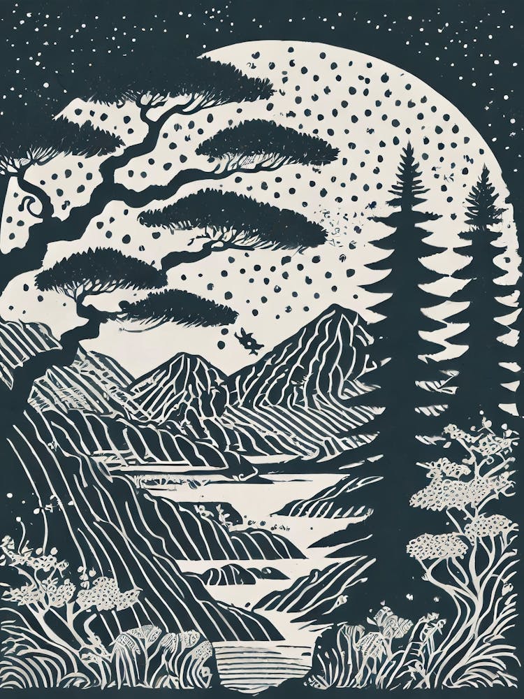 Moonlight In The Mountains Ukiyo-e