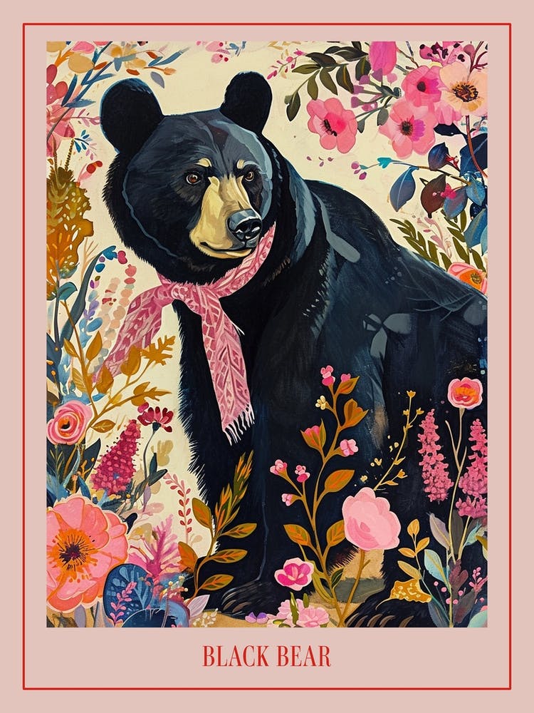 Florale Tiermalerei Schwarzbär 3 Poster