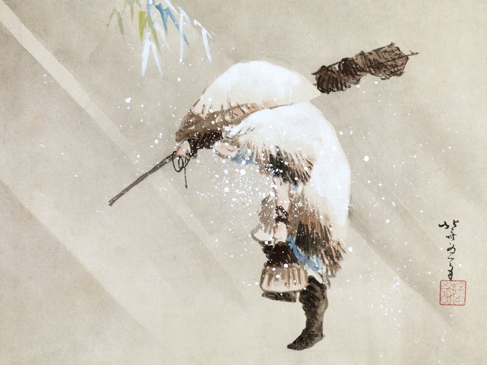 Fischer im Schnee, Katsushika Hokusai