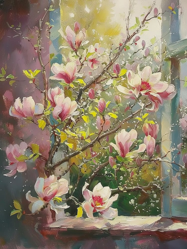 Magnolia Flowers On A Cottage Window 2