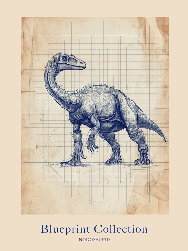 Nodosaurus Dinosaur Blue Print Sketch 1 Poster
