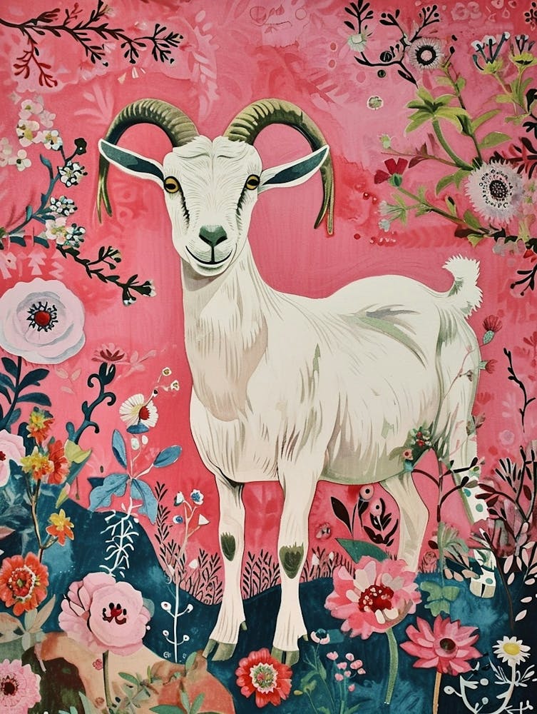 Floral Animal Painting Goat 3
