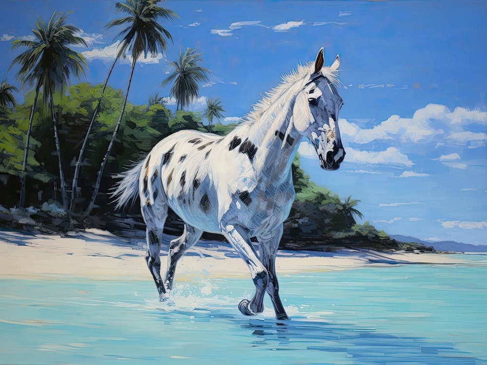 A Horse Oil Painting In Bora Bora French, Polynesia, Landscape 2