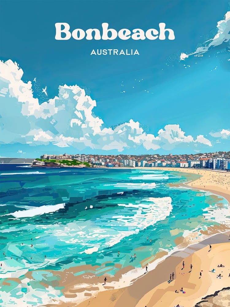 Bonbeach Australia Summer Travel Art Illustration