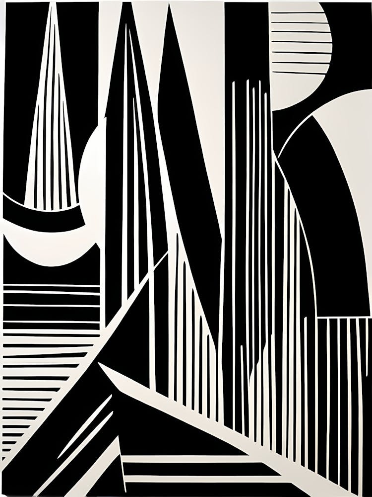 Mid Century Inspired Linocut, Abstract Shapes OF Black And White, 103