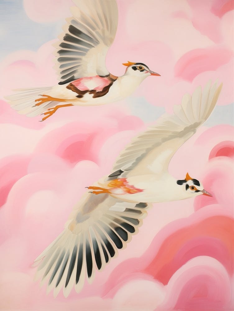Pink Ethereal Bird Painting Lapwing 2