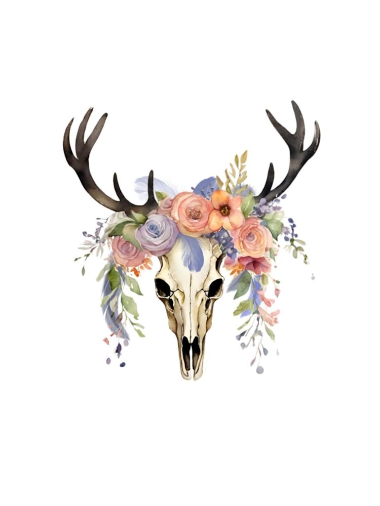 Deer Skull With Flowers