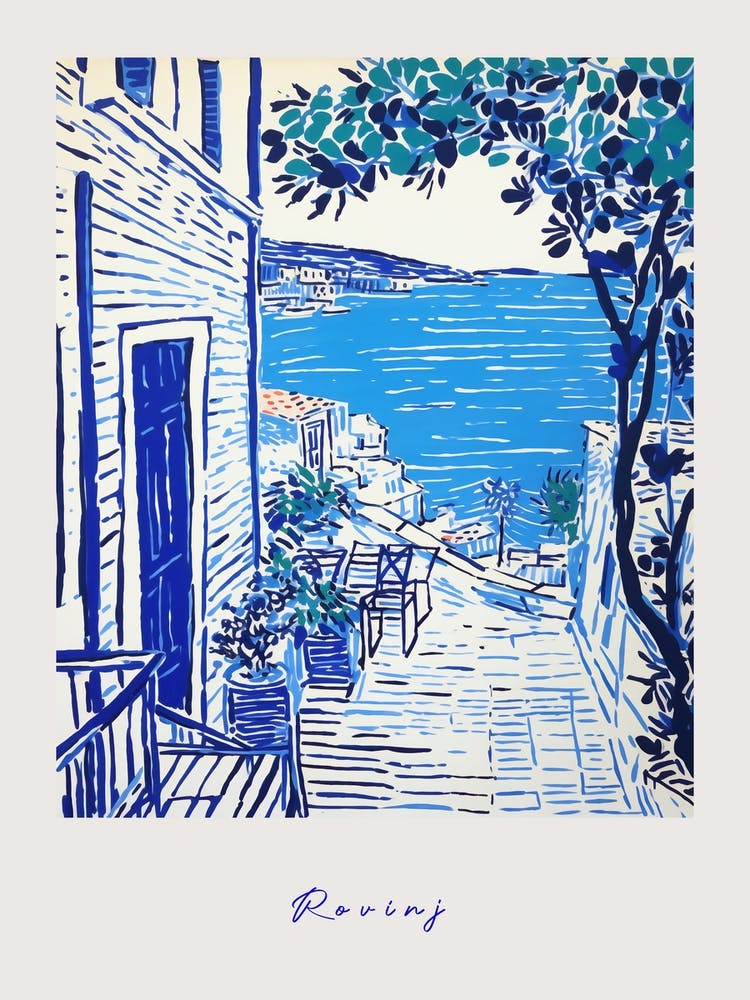 Rovinj Croatia 3 Mediterranean Blue Drawing Poster