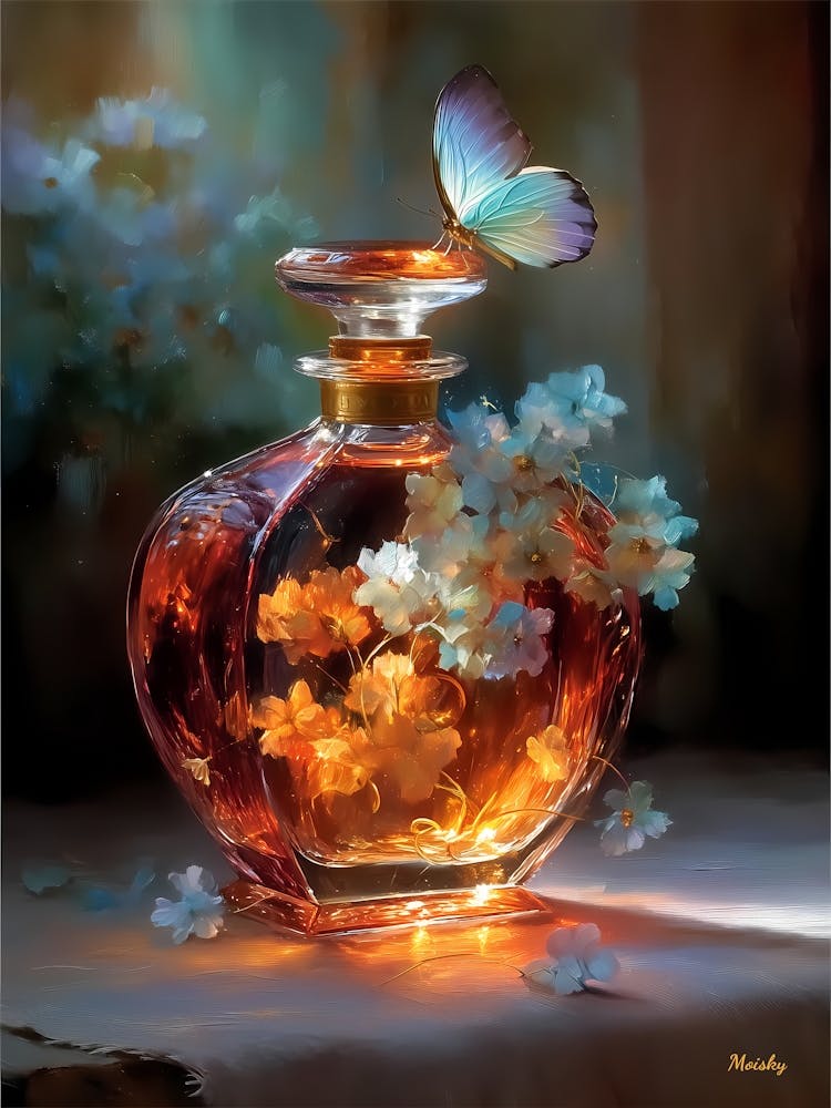 Butterfly in Bloom, Magical Perfume Bottle Art, butterfly and flower