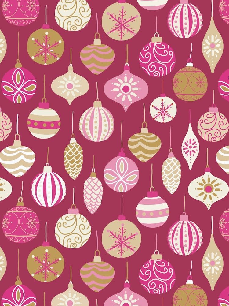 Ornate Scandinavian Christmas Tree Ornaments Pink Gold Magenta