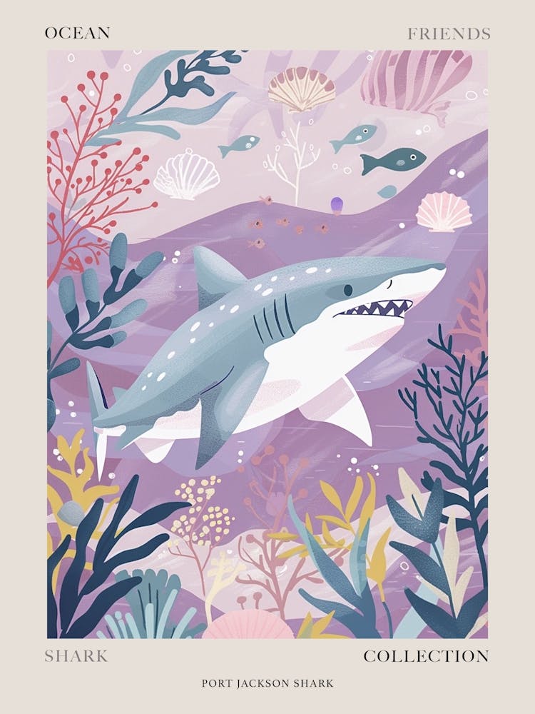 Purple Port Jackson Shark Illustration Poster