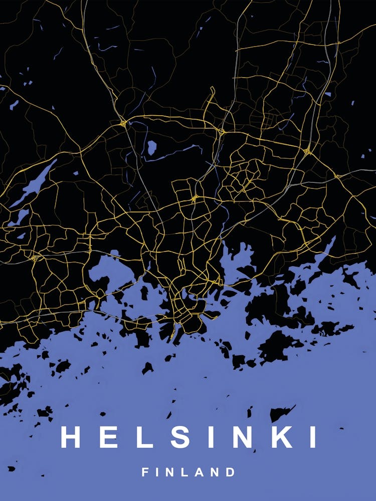 Helsinki Finland City Map Black and Gold