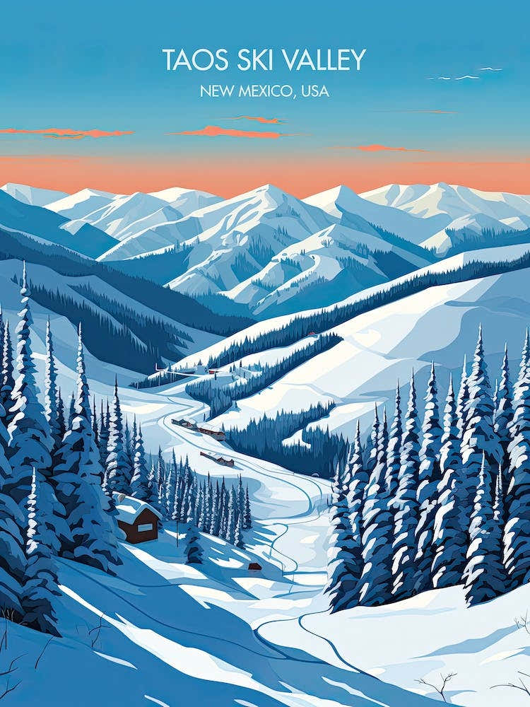 Poster Of Taos Ski Valley   New Mexico, Usa, Ski Resort Illustration 2