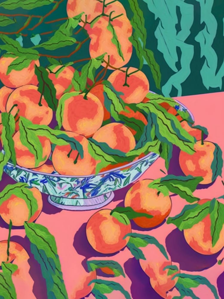 Pêches d'Été Dans Un Bol Style Matisse