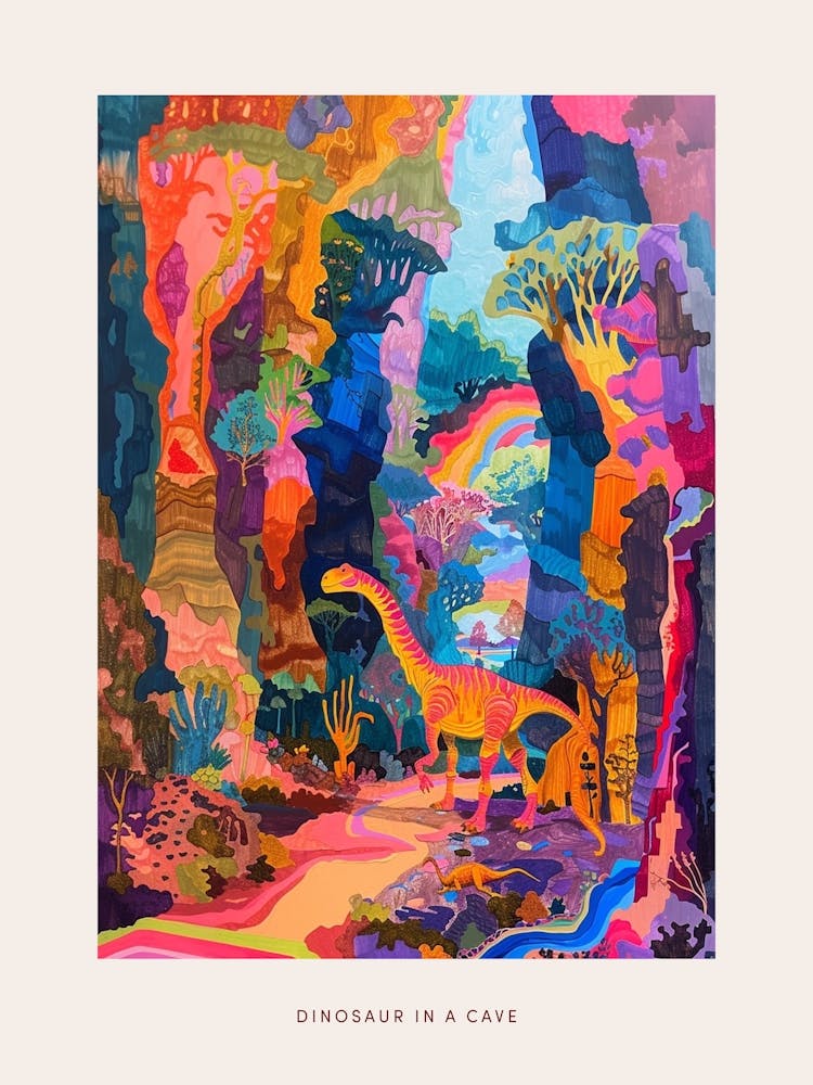 Dinosaur In The Colourful Cave Painting 1 Poster