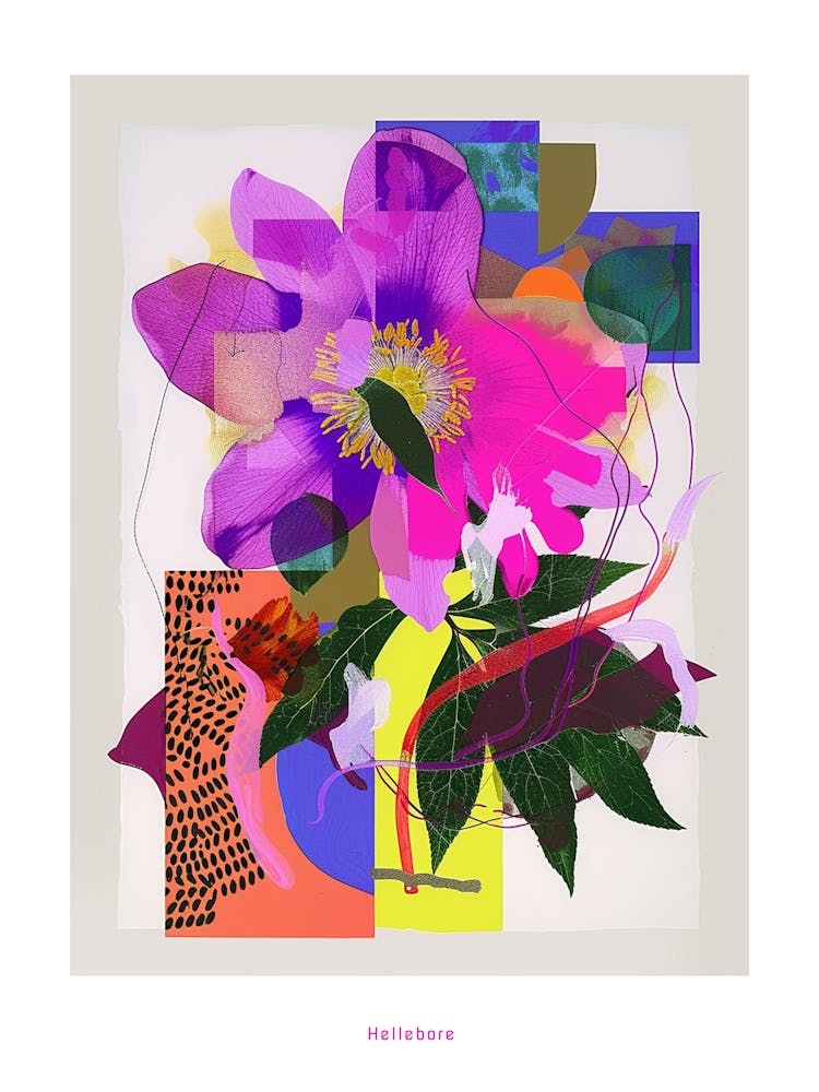 Hellebore 4 Neon Flower Collage Poster
