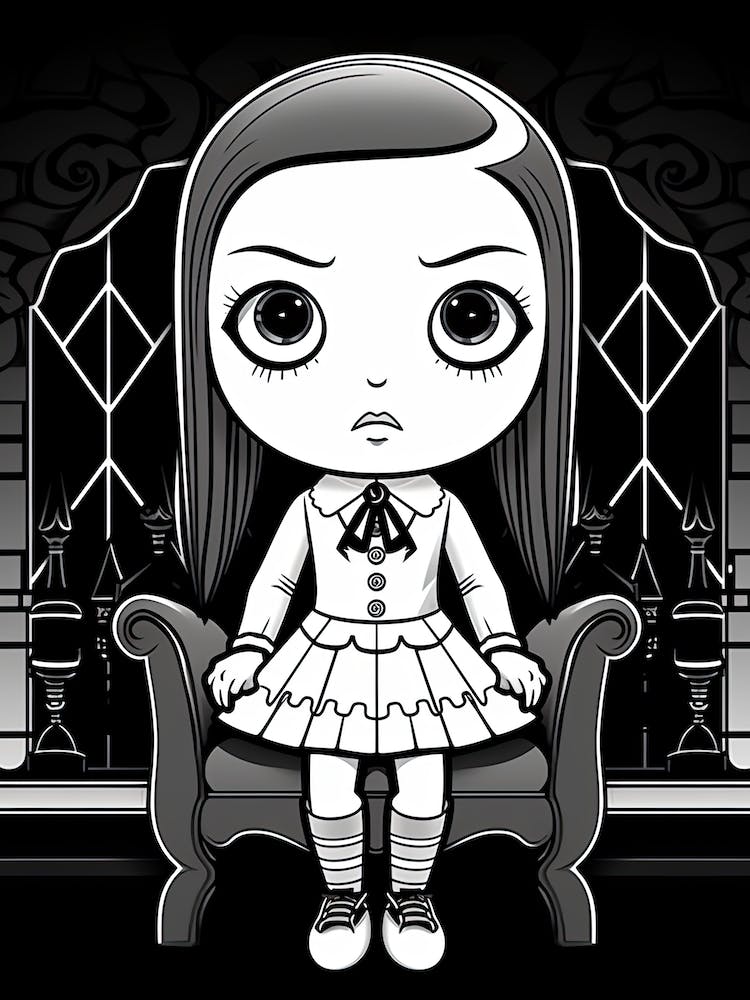Cartoon Of Wednesday Addams Line Art 1 Fan Art