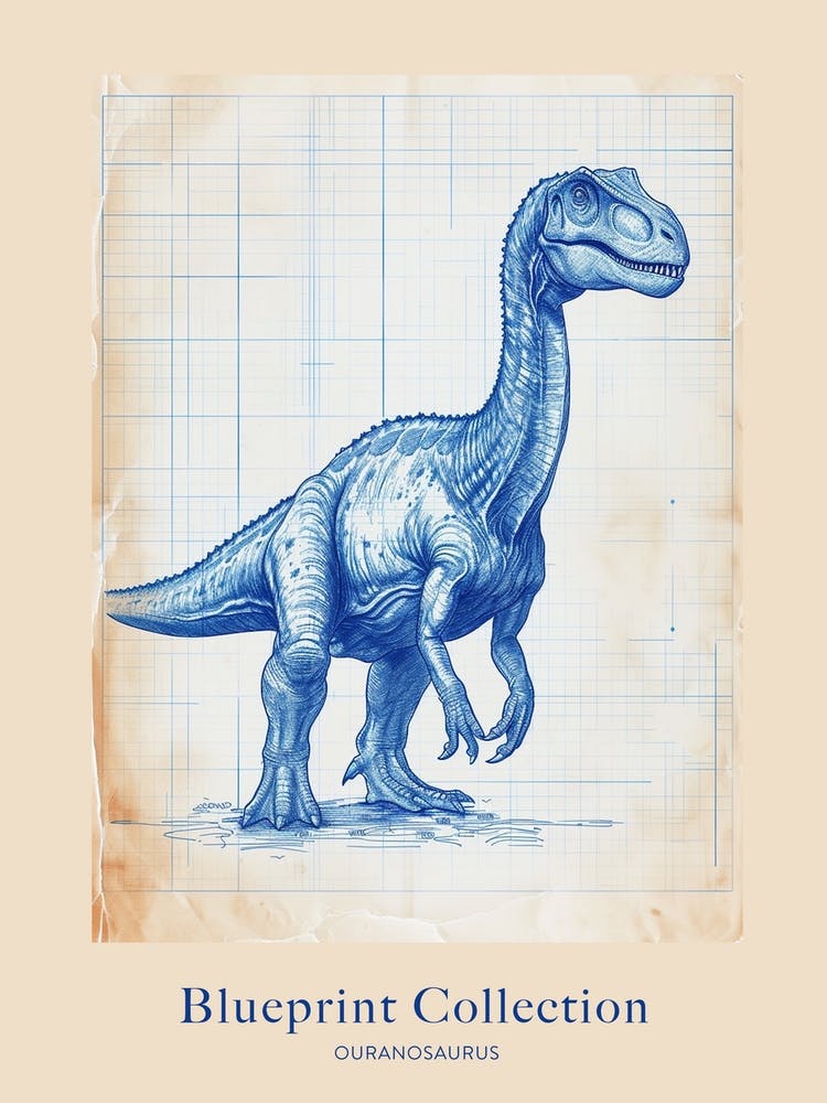 Ouranosaurus Dinosaur Blue Print Sketch 1 Poster