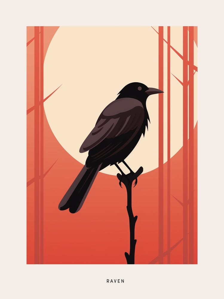 Minimalist Raven 4 Bird Poster